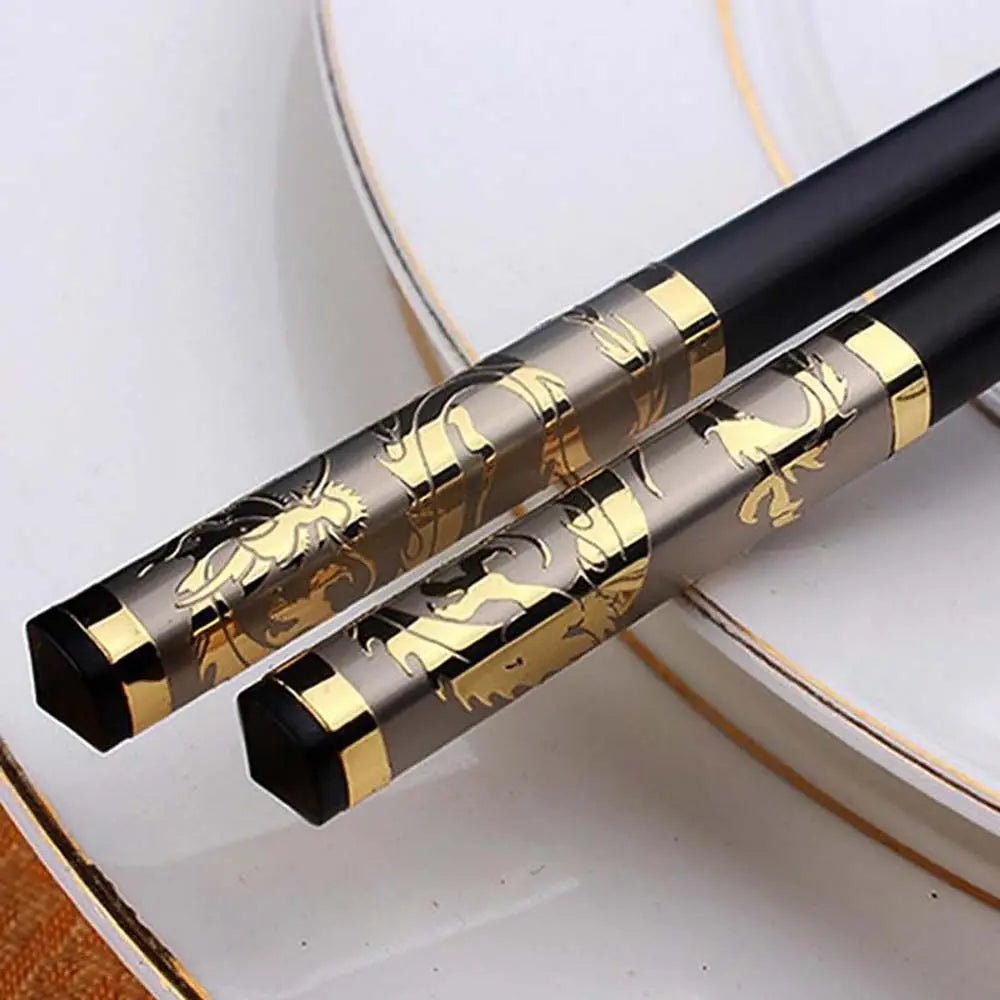 Black Alloy Chinese Tableware Chopsticks (1 Pair) - Aptiaide14:193Gold
