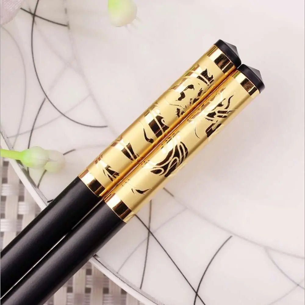 Black Alloy Chinese Tableware Chopsticks (1 Pair) - Aptiaide14:193Gold