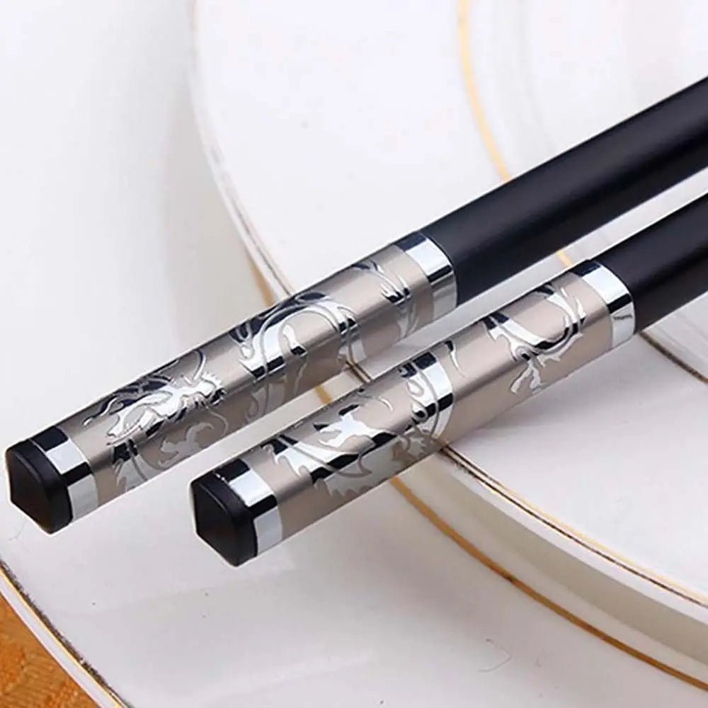 Black Alloy Chinese Tableware Chopsticks (1 Pair) - Aptiaide14:193Gold