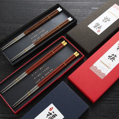 Chicken Wing Wood Stainless Steel Chopsticks Gift Set (2/10 Pairs) - Aptiaide14:20000369910 pairs of blue B-1