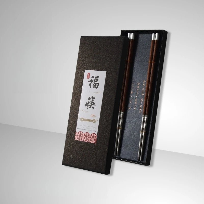 Chicken Wing Wood Stainless Steel Chopsticks Gift Set (2/10 Pairs) - Aptiaide14:20000369910 pairs of blue B-5