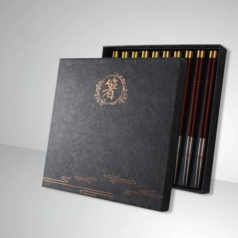 Chicken Wing Wood Stainless Steel Chopsticks Gift Set (2/10 Pairs) - Aptiaide14:20000369910 pairs of blue B-11