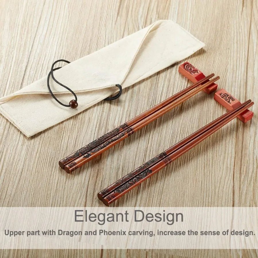 Chinese Dragon and Phoenix Design Chopsticks Set (2 Pairs) - Aptiaide200007763:201336106