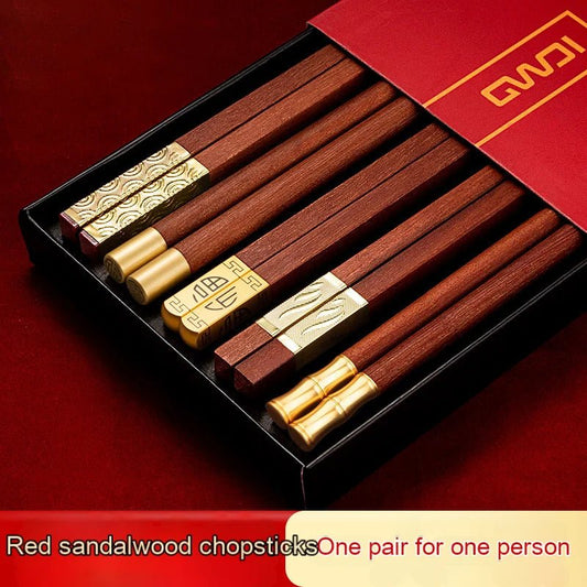 High Quality Red Wooden Chopsticks Set (5/6/8/10 Pairs) - Aptiaide14:1935 Pair