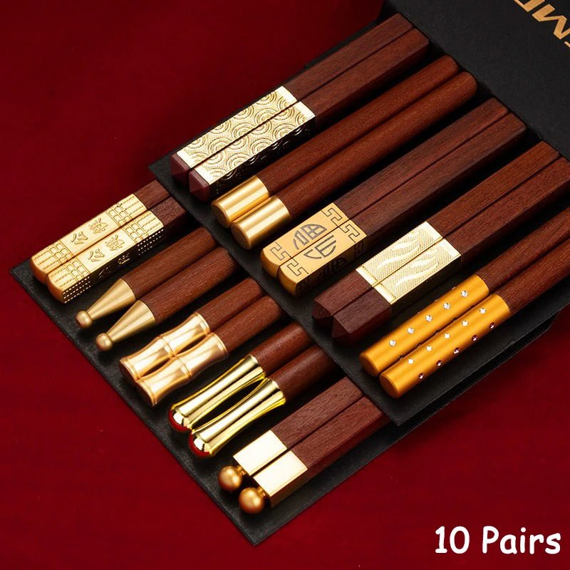 High Quality Red Wooden Chopsticks Set (5/6/8/10 Pairs) - Aptiaide14:69110 Pair