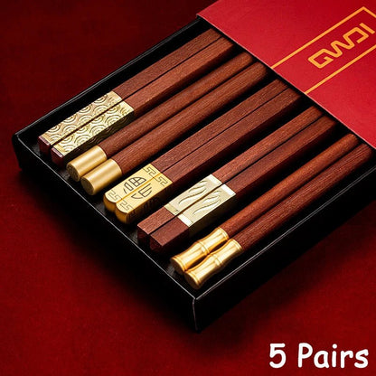 High Quality Red Wooden Chopsticks Set (5/6/8/10 Pairs) - Aptiaide14:1935 Pair