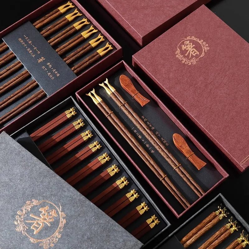 Luxury Dragon Carved Wooden Chopsticks Gift Box (6/10 Pairs) - Aptiaide14:350850Deer-10Pairs