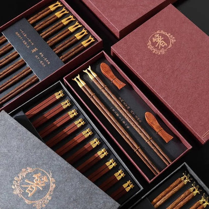 Luxury Dragon Carved Wooden Chopsticks Gift Box (6/10 Pairs) - Aptiaide14:350850Deer-10Pairs