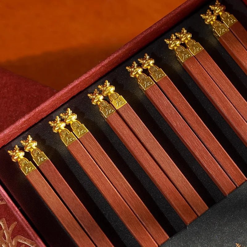 Luxury Dragon Carved Wooden Chopsticks Gift Box (6/10 Pairs) - Aptiaide14:350850Deer-10Pairs