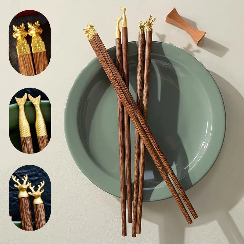 Luxury Dragon Carved Wooden Chopsticks Gift Box (6/10 Pairs) - Aptiaide14:350850Deer-10Pairs