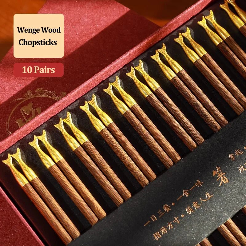Luxury Dragon Carved Wooden Chopsticks Gift Box (6/10 Pairs) - Aptiaide14:496Fish-10Pairs