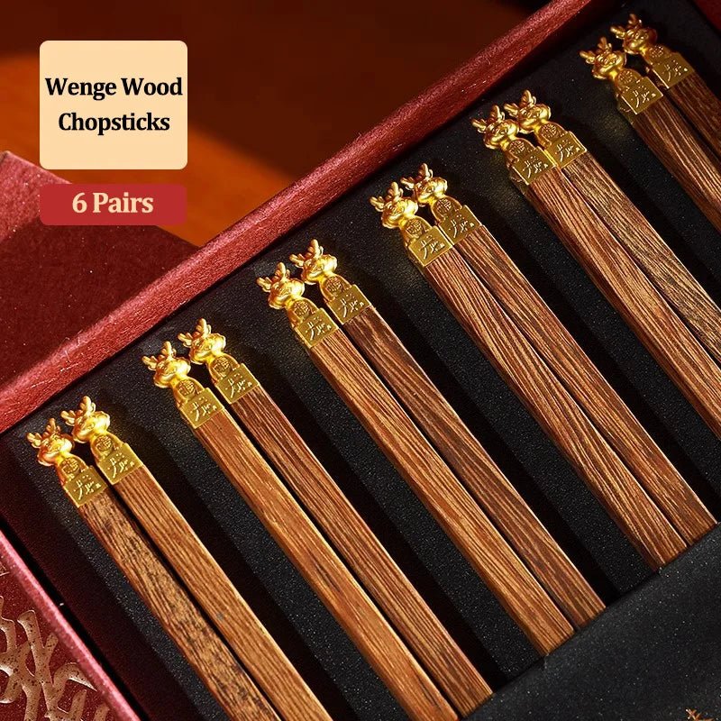 Luxury Dragon Carved Wooden Chopsticks Gift Box (6/10 Pairs) - Aptiaide14:175Dragon-A6Pairs