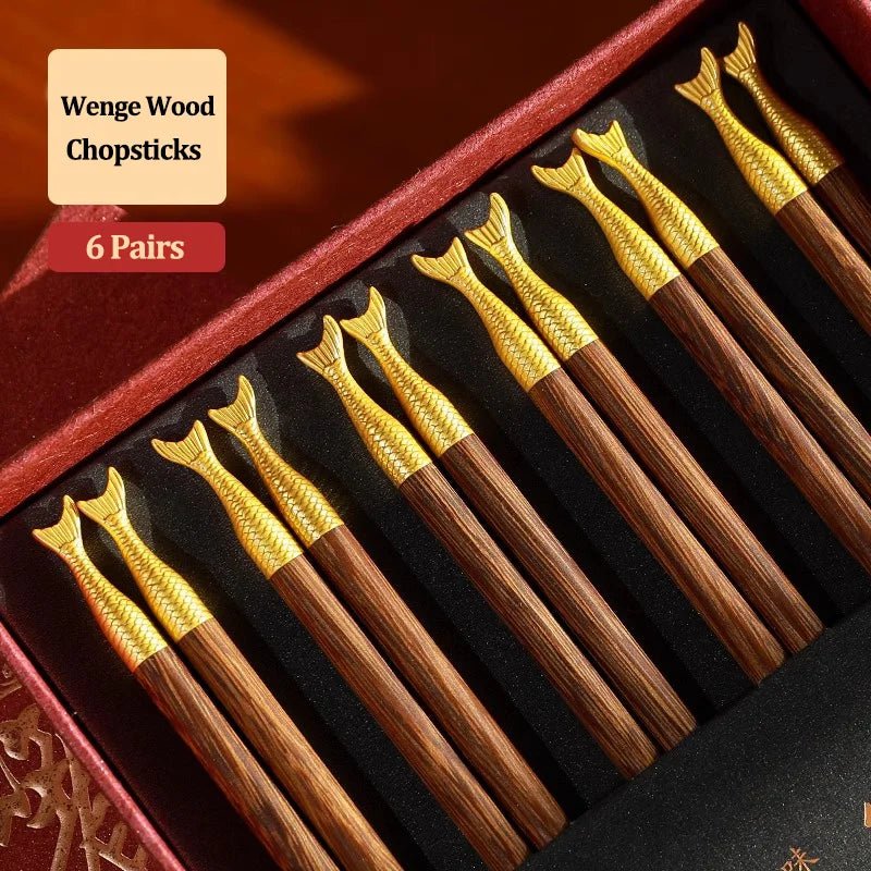 Luxury Dragon Carved Wooden Chopsticks Gift Box (6/10 Pairs) - Aptiaide14:691Fish-6Pairs