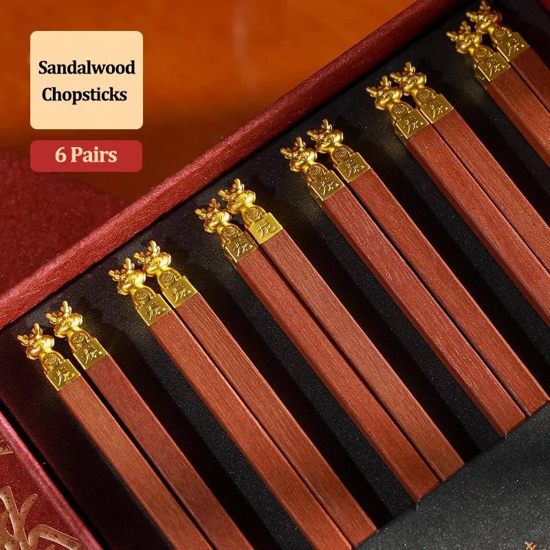 Luxury Dragon Carved Wooden Chopsticks Gift Box (6/10 Pairs) - Aptiaide14:10Dragon-B6Pairs