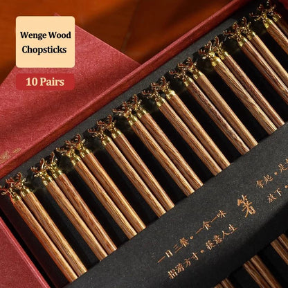 Luxury Dragon Carved Wooden Chopsticks Gift Box (6/10 Pairs) - Aptiaide14:350850Deer-10Pairs