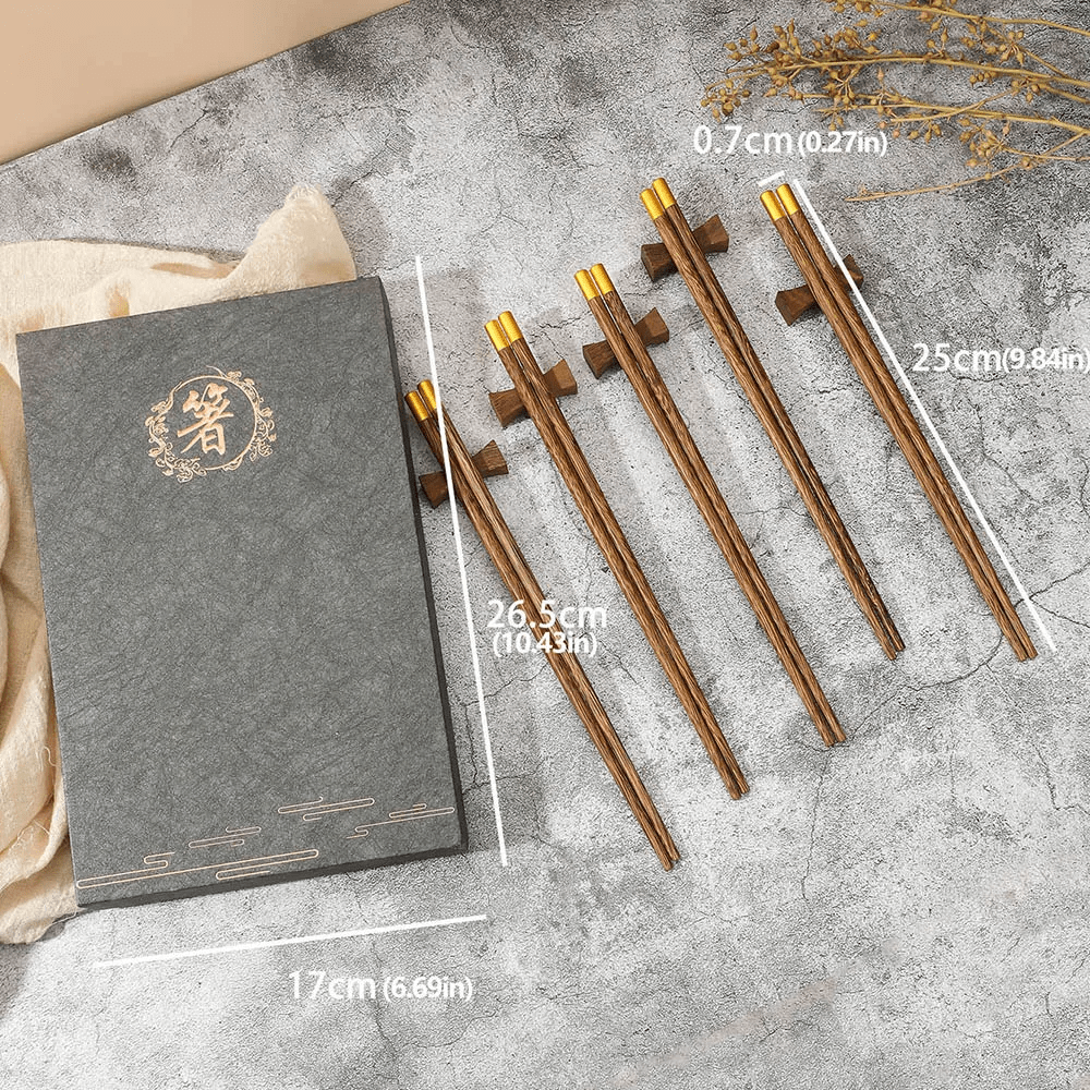 Natural Wood Chinese Chopsticks Gift Set (5 Pairs) - Aptiaide14:193Red gift box