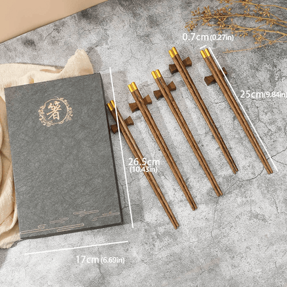Natural Wood Chinese Chopsticks Gift Set (5 Pairs) - Aptiaide14:193Red gift box