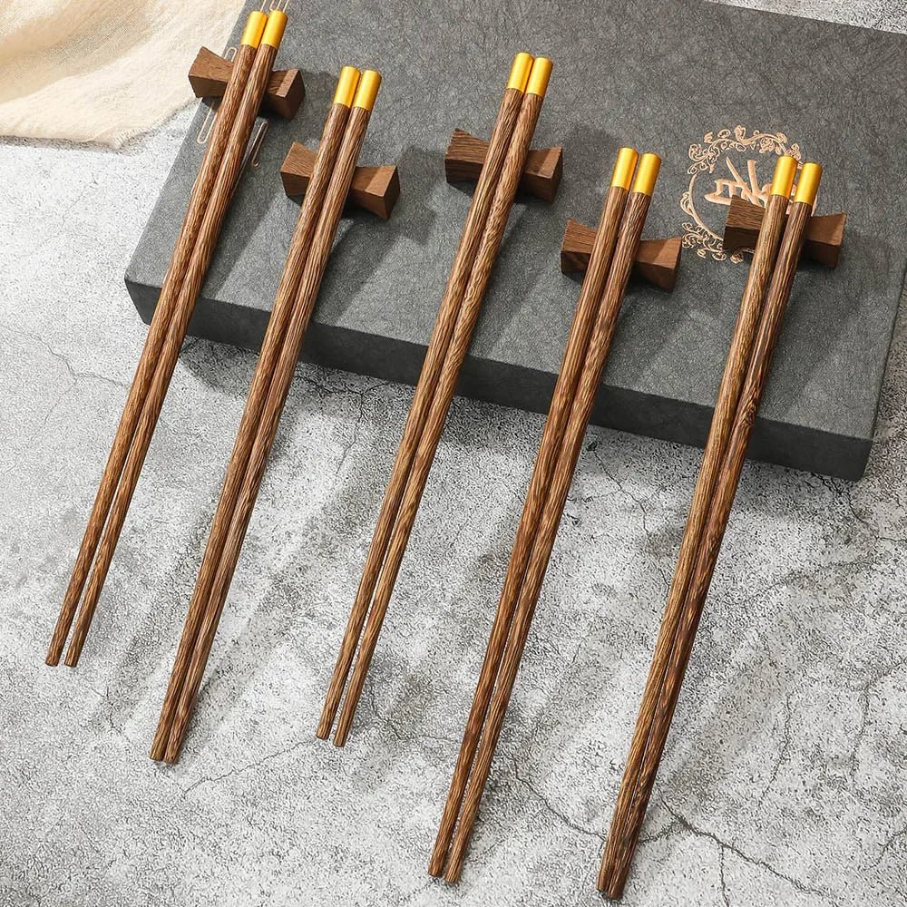 Natural Wood Chinese Chopsticks Gift Set (5 Pairs) - Aptiaide14:175Grey gift box