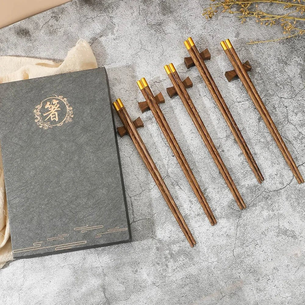 Natural Wood Chinese Chopsticks Gift Set (5 Pairs) - Aptiaide14:175Grey gift box