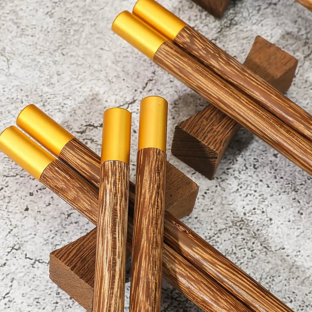 Natural Wood Chinese Chopsticks Gift Set (5 Pairs) - Aptiaide14:175Grey gift box