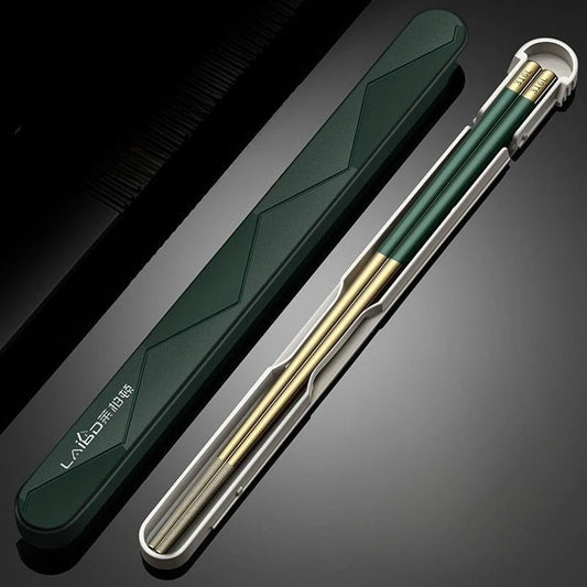 Single Stainless Steel Chopsticks with Folding Storage Box Set (1/2 PCS) - Aptiaide14:173Pink-Set