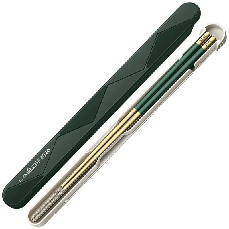 Single Stainless Steel Chopsticks with Folding Storage Box Set (1/2 PCS) - Aptiaide14:173Pink-Set